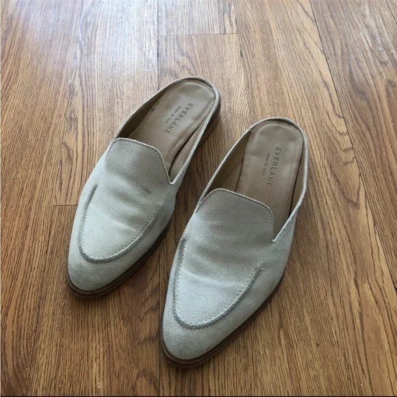 Everlane Suede Beige Mules Slip On Loafers - Picture 2 of 5